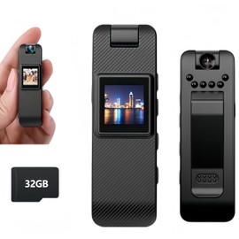 Ultra-Small Action Camera ,Portable Mini Camcorder with 180° Rotary Lens with Night Vision HD 1080P Camera with Video and sound Recording , Take Out Law Enforcement Recorder quickly（32G card，black）