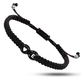 Initial Armband für Damen Herren, Handgefertigte Verstellbarer A-Z Buchstabe Geflochtenes Armband mit Herz Personalisierte Geschenke für Valentinstag Muttertag Geburtstag Abschluss (E, Black)