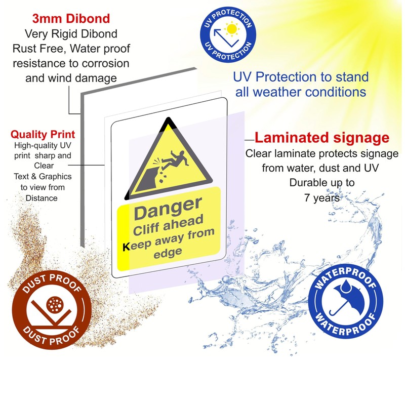 Danger cliff ahead keep away from edge sign - 3mm