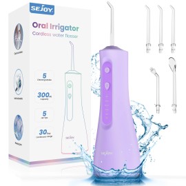 SEJOY Cordless Water Flosser Dental Oral Irrigator Travel Teeth Cleaner Floss Pick US - Purple