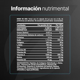 Vitaminas para el Cabello del Hombre 90 Cápsulas 500 mg por cápsula. Colágeno Hidrolizado, L Lysina, Zinc, B5, B6, Biotina y D3. Ingredientes naturales. Mens HR B Life.