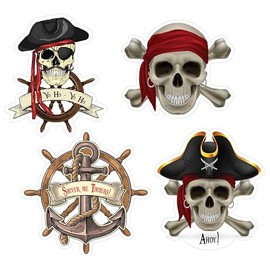 Cruise Ship Door Decorations 4 Piece Pirate Skull Bundle, Funny & Fun Party Decor - Decorative Magnetic Favors For Fridge, Locker, Whiteboard - Ships Stateroom on Carnival, Royal Caribbean, Norwegian