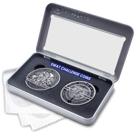 SWAT Team Challenge Coins in Presentation Box - 2 Challenge Coin Set with Bonus polishing Cloth