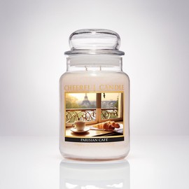 A Cheerful Giver Parisian Cafe 24oz Large Scented Candle Jar with Lid Cheerful Candle 135 Hours of Burn Time, Christmas Gift for Women, White