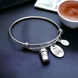 Must Have Coffee Charm Bracelet Expandable Bangle in Stainless Steel