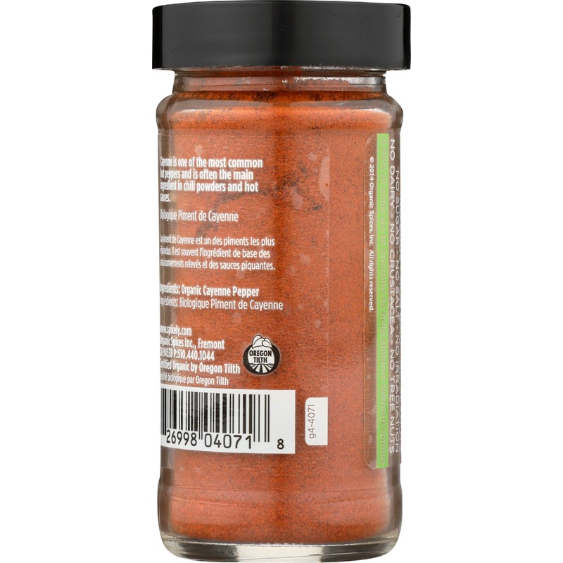 Spicely Organic Cayenne Pepper Powder 1.60 Ounce Jar Certified Gluten