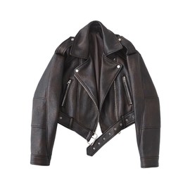 LY VAREY LIN Women Faux Leather Cropped Jacket Lapel Zipper Biker Short Coat with Belt