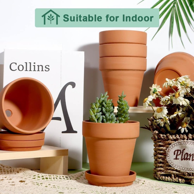 vensovo 4 Inch Terracotta Plant Pots with Saucer - 6