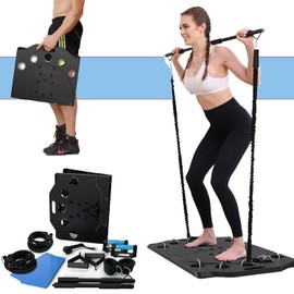 Multi-Functional Push up Board, ABS Pushup board with Foldable 15 in 1 for Men & Women, Pilates Bar Kit with Latex Resistance Bands, Home Exercise Equipment