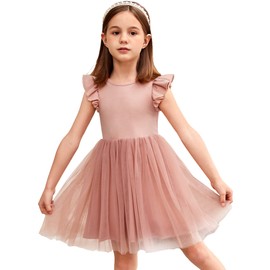 Arshiner Girls Tulle Dress Toddler Comfy Cotton Knit Summer Sundress Casual Party Outfits (0-Pink, 5T)