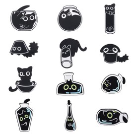HDGSAFD Pack of 12 Cat Badges, Cartoon Animal Brooches, Cute Badges for Women, Creative Brooches, Metal Decoration for Clothes