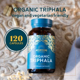 Ayurvediq Wellness, 120 caps Organic Triphala Capsules, Polyherbal Supplement with Minerals & Amino Acids, Health Benefits, Easy to Digest, Better You Ayurveda Products, Gluten Free, Dairy Free, Vegan