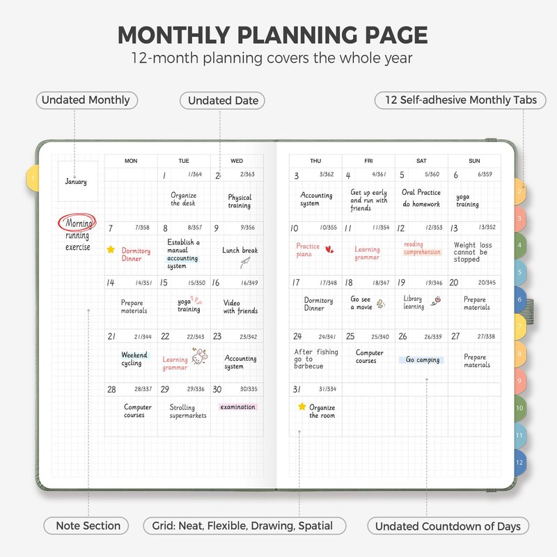 Undated Appointment Book, 52 Weekly & 12 Monthly Planner, A5