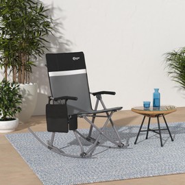 PORTAL Oversized Folding Rocking Camping Chair Portable Outdoor Rocker with High Back Hard Armrests Carry Bag, Supports 400 lbs, Padded Back，Grey