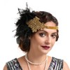 Bubbmi 1920s Flapper Headband, Turkey Feather Headpiece with Rhinestone, Gold