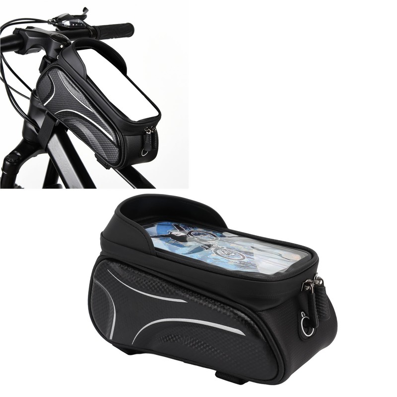 Bike Phone Mount Bag Large Capacity Waterproof Carbon Pattern PU