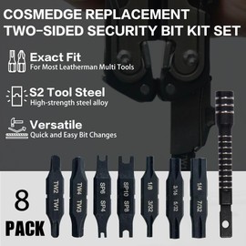 Cosmedge Security Bit Kit Set with Magnetic Extension Bit Holder for Leatherman, Replacement Double-Ended Flat Spanner Tri-Wing Clutch Screwdriver Bits for Leatherman Multi-Tool Accessories,8Pack