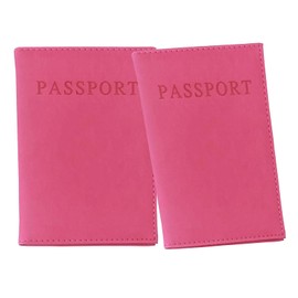 FATASH 2 PCs Passport Holder, PU Leather Cover, Waterproof Travelling Essentials Case for Document, Tickets, Boarding Pass, Business Cards Organizer Wallet for Men & Women - Hot Pink