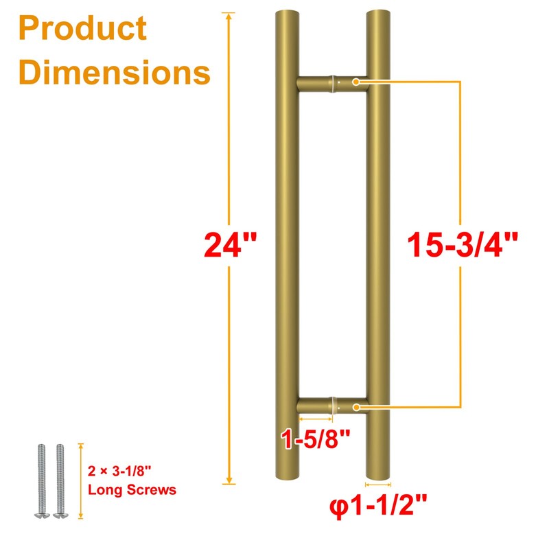 LVYIHAN Titanium Gold Round Barn Door Handles 12"/16"/18"/24"/36"/48"/59'', Pull Push