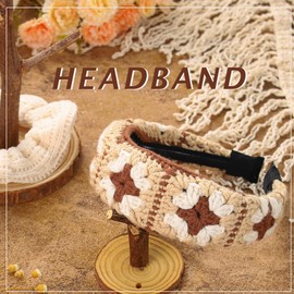 Sinalty Knit Boho Headbands Printed Wide Hairbands with White Hair Scrunchy Handmade Head Bands for Women (Boho)