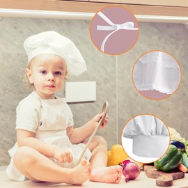 White Baby-Chef-Hat and Apron, Baby Apron and Chef Hat for Little Chef 8-24 Months, Mini Apron Photography Props for Newborn Infant Toddler Kids