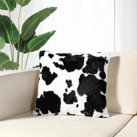 Cow Pattern Throw Cushion Cover Cosy Fleece Cushion Cover Decorative Sofa Couch Cushion Cover Home Decoration for Couch Bed Sofa Farmhouse Black