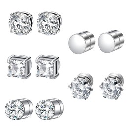 DMNQ 5 Pairs Magnetic Earrings Men's Magnetic Earrings for Men Magnetic Earrings Women's Earrings Magnetic Women's Earrings Magnetic Earrings Men's Magnetic Earrings 6 mm, Stainless Steel, No Gemstone