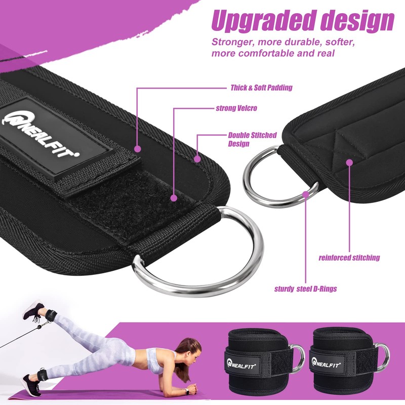 NEALFIT Ankle Strap for Cable Machine, Gym Ankle Cuff for
