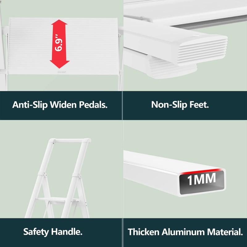 WOA WOA 4 Step Ladder, Ladders for Home, Anti-Slip Pedals,
