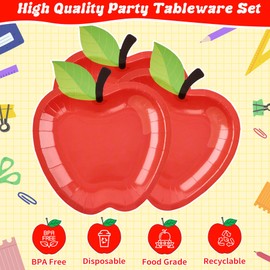 100 Pcs Back to School Disposable Tableware Set Preschool Graduation Party Decoration Apple Paper Plate Pencil Cup and Napkins for 25 Guest First Day of School Supplies
