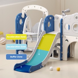 CuFun Toddler Slide and Swing Set for 1-3, 9 in 1 Kids Indoor Outdoor Playset, Baby Playground with Basketball Hoop, Telescope