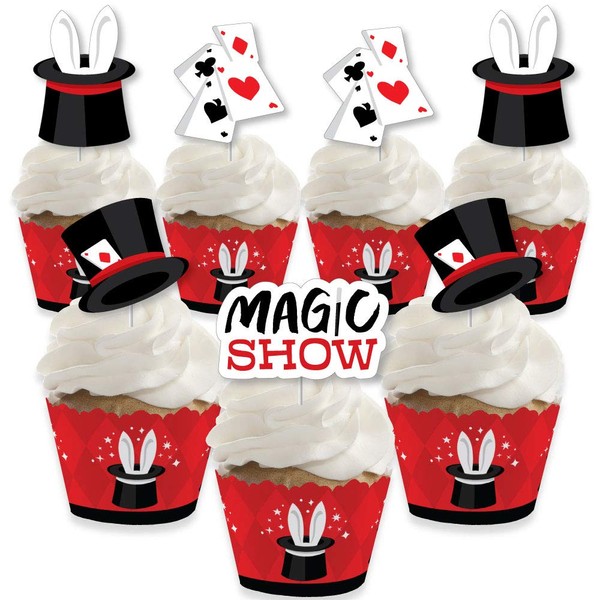 Big Dot of Happiness Ta-Da, Magic Show – Decoración de cupcakes – Magical Birthday Party Cupcake Wrappers and Gift Pick Kit – Juego de 24