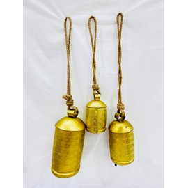 Set of 3 Giant Harmony Cow Bells Huge Vintage Handmade Rustic Lucky Christmas Hanging Bells On Rope