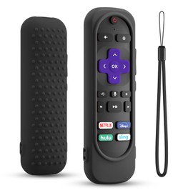Silicone Remote Cover for Roku TV Remote,Silicone Case Cover Compatible with Most Roku Voice Remote,Shockproof Washable Roku Rmote Cover with Lanyard (Black)