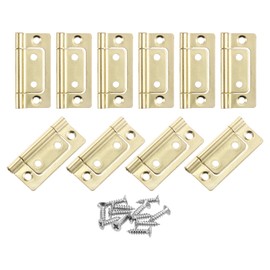sourcing map 16Pcs 2x1 Inch Door Hinges Non-Mortise No Noise Bifold Door Hinges Plating for Cabinet Furniture Window Wardrobe with Screws, Golden