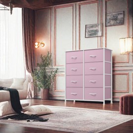 DWVO DWVO Fabric Dresser for Bedroom, Tall Storage Dresser with 8 Drawers, Black Dresser & Chest of Drawers, Storage Drawer Organizer for Closet(Begonia Pink)