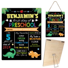 First Day of School Sign Back to School Supplies Dinosaur 9×12 Chalkboard Sign with Stand Hanging Wooden Sign Back to School Photo Prop Commemorate Supplies