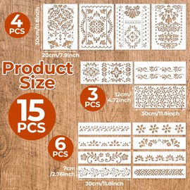 15 plantillas mexicanas Cielito Lindo para pintura, plantillas reutilizables Talavera herramienta de dibujo para jarrones de bricolaje, manualidades, muebles de encaje floral mexicano, decoración de