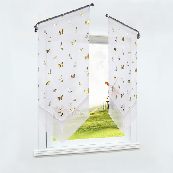 CORLIF Net Curtain with Drawstring, Kitchen Bistro Curtains, Panneaux Voile