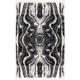 Unique Loom Hygge Shag Collection Area Rug - Valley (5' 3" x 8' Rectangle, Black and White/Gray)