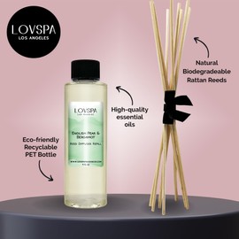 LOVSPA English Pear & Bergamot Reed Diffuser Oil Refill with Replacement Reed Sticks | Sparkling Bergamot and Crisp Sliced Pears with a Light Wisper of Fresh Cut Wood, 4 oz | Made in The USA