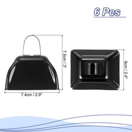 PATIKIL Soccer Game 6 Pcs Cowbells for Sporting Events 3" Loud Metal Cowbells for Cheering Competition Marathon Wedding DIY Painting with Handle Black
