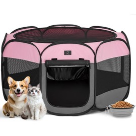 Portable Indoor Dog Playpen for Small Dogs & Puppies by A 4 Pet – 40.55" Pop-Up Soft Puppy Playpens with Bowl, Waterproof Floor, Calm Safe Space for Home, Travel & Daily Use