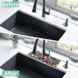 Kitchen Sink Splash Guard Faucet Mat 24" X 5.5" Floral Absorbent Fast Drying Mat Faucet Draining Mat Sink Splash Guard Behind Faucet Drip Catcher for Kitchen Bathroom
