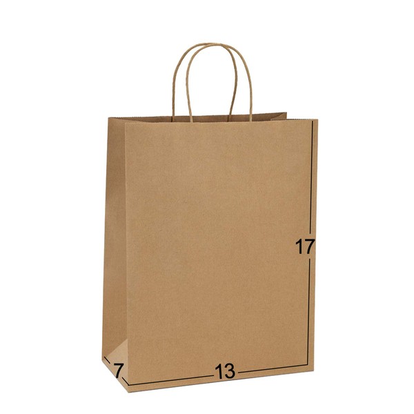 BagDream Paper Bags 13x7x17 50Pcs Gift Bags, Party Bags, Shopping Bags, Retail Bags, Merchandise Bags, Recycled Brown Kraft Paper Bags with Handles Bulk