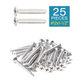 IMScrews 25pcs #12 x 1-1/2" (38mm) Stainless Flat Head Phillips Wood Screws 18-8 (304) Stainless Steel Countersunk Self Tapping Screws