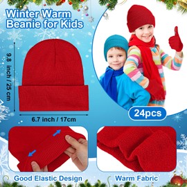 JaGely 48 Pcs Kids Winter Hats Gloves Bulk 24 Pcs Knit Gloves 24 Pcs Beanie Warm for Cold Weather Unisex Gift Homeless(Bright Colors)