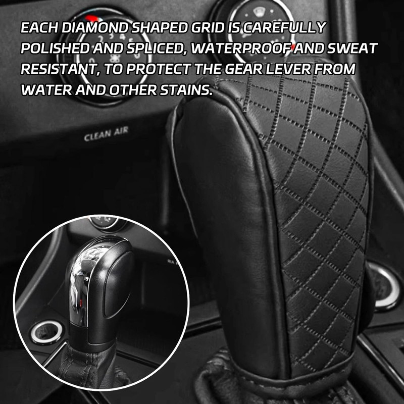 QKYS Leather Car Gear Shift Knob Cover, Upgraded Anti-Slip Design