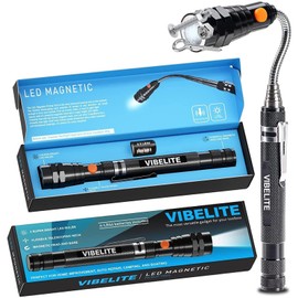 VIBELITE Extendable Magnetic Flashlight with Telescoping Magnet Pickup Tool-Cool Gadget Christmas Gifts Stocking Stuffers for Men, Teen Boys, Husband, Dad, Father, Mechanic, Him, Women, Black