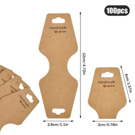 Colexy Bracelets Display Cards, Brown Necklaces Display Cards, Pack of 100 Chain Stands, Jewellery Card of Kraft Paper Cards, Price Tags, Jewellery Packaging, Used for Hair Circles, Jewellery